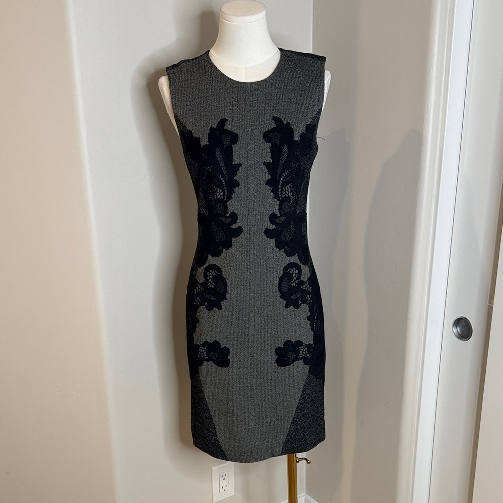 Diane Von Furstenberg Gray and Black Midi Dress